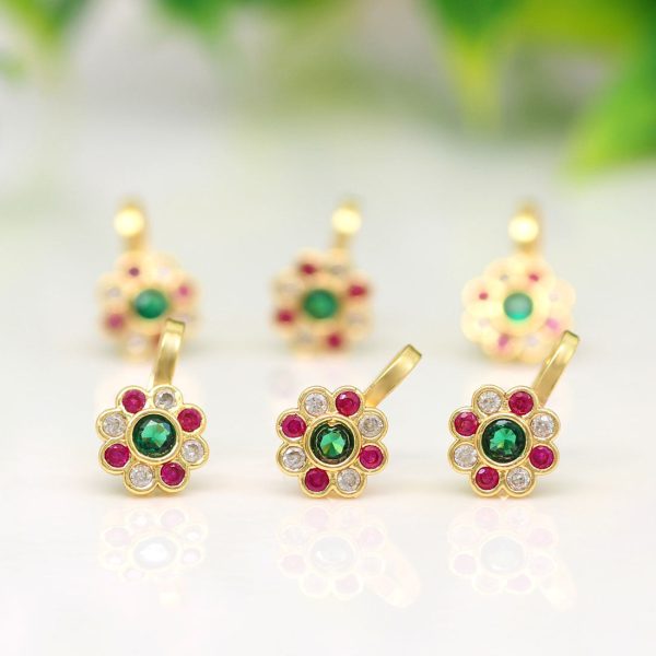 Green & Rani Color Nose Pin Combo Of 6 Pieces-0