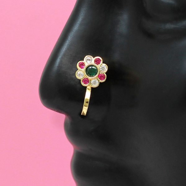 Green & Rani Color Nose Pin Combo Of 6 Pieces-12495