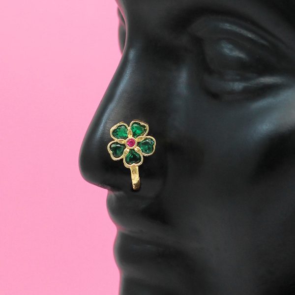 Green & Rani Color Nose Pin Combo Of 6 Pieces-12509