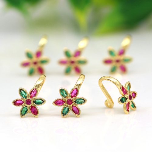 Green & Rani Color Nose Pin Combo Of 6 Pieces
