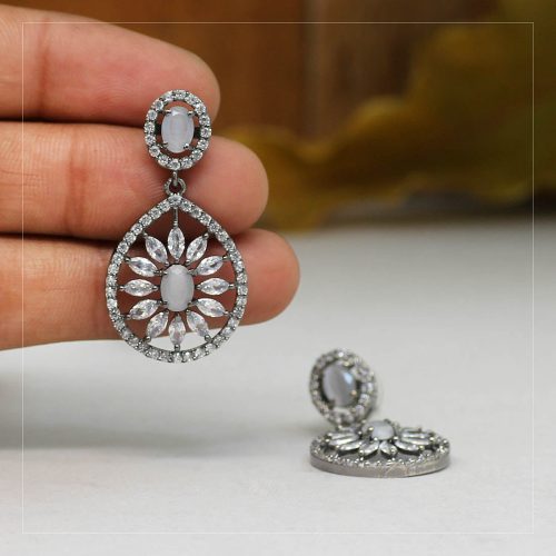 Grey Color American Diamond Earrings