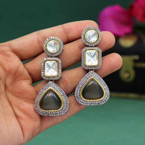 Grey Color American Diamond Earrings