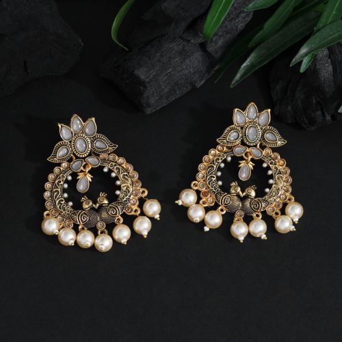 Grey Color Colorful Kundan Antique Earrings