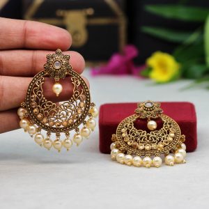 Grey Color Colorful Kundan Antique Earrings-0