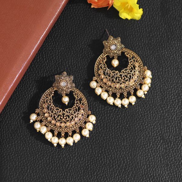 Grey Color Colorful Kundan Antique Earrings-12316