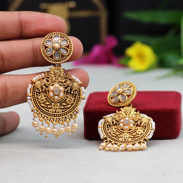 Grey Color Colorful Kundan Antique Earrings-14538