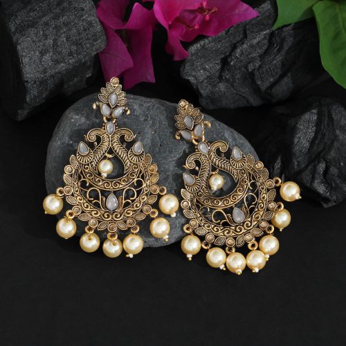 Grey Color Colorful Kundan Antique Earrings