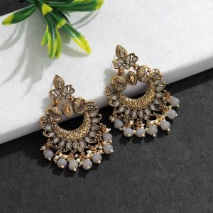 Grey Color Colorful Kundan Antique Earrings-0