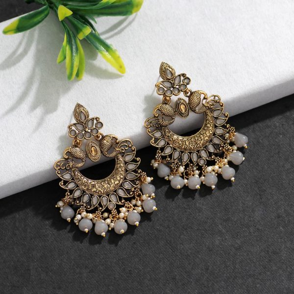 Grey Color Colorful Kundan Antique Earrings-0