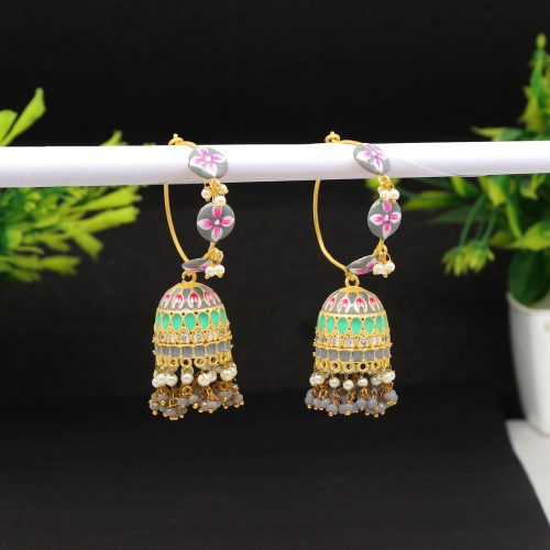 Grey Color Hand Painted Meenakari Earrings