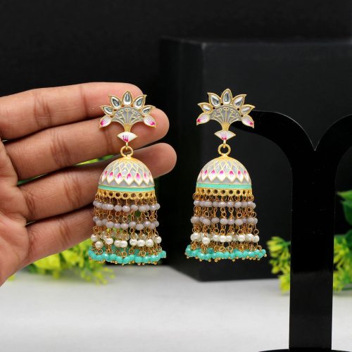 Grey Color Hand Painted Meenakari Earrings