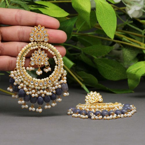 Grey Color Kundan Earrings