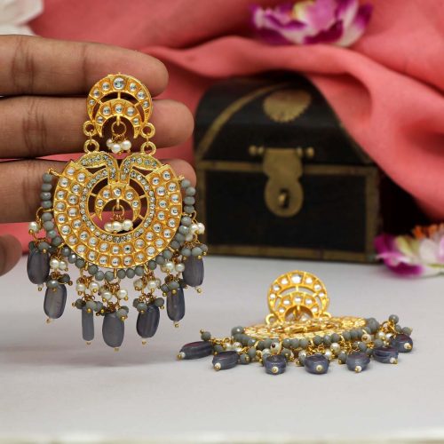 Grey Color Kundan Earrings