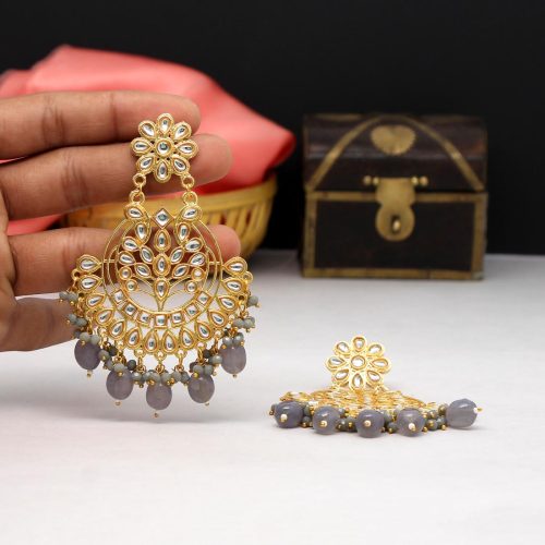 Grey Color Kundan Earrings