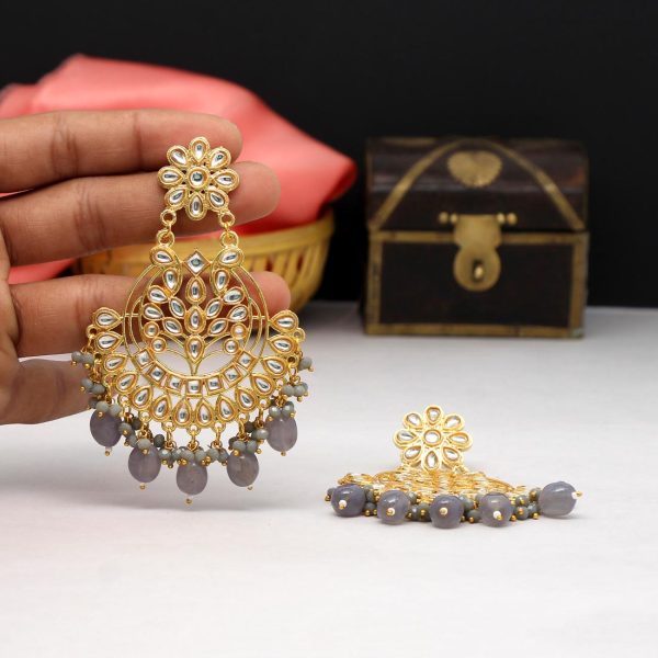 Grey Color Kundan Earrings-0