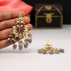 Grey Color Kundan Earrings-0