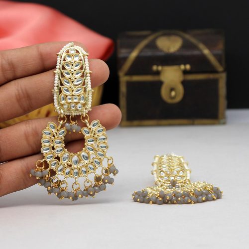 Grey Color Kundan Earrings