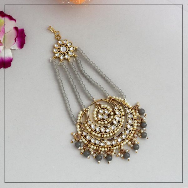 Grey Color Kundan Maang Pasa-8444