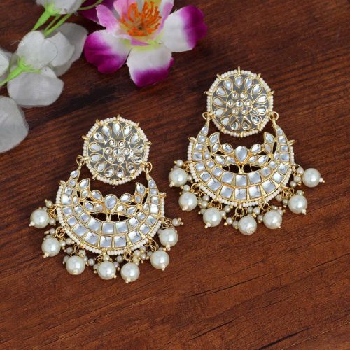 Grey Color Kundan Meena Earrings