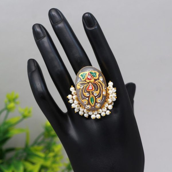 Grey Color Kundan Meenakari Finger Ring For Women-15985