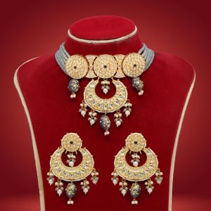 Grey Color Kundan Necklace Set-0