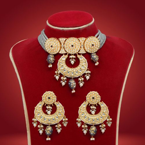 Grey Color Kundan Necklace Set