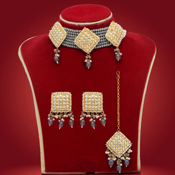 Grey Color Kundan Necklace Set-0