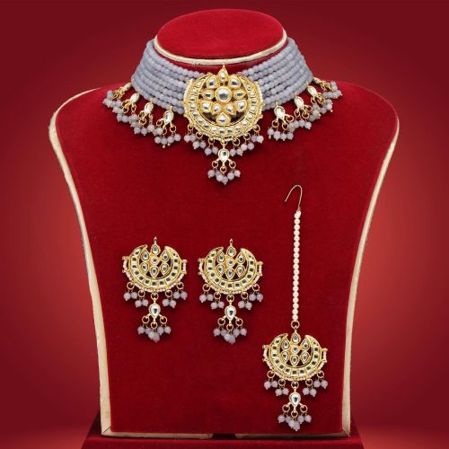 Grey Color Kundan Necklace Set