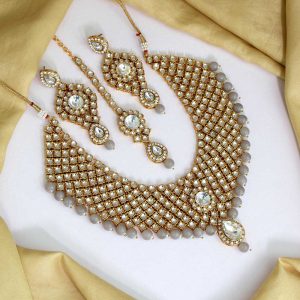 Grey Color Kundan Necklace Set-0