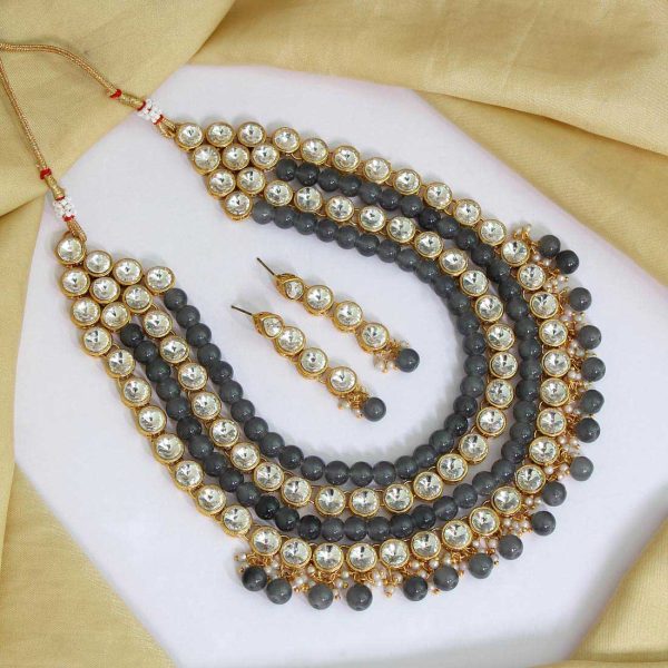 Grey Color Kundan Necklace Set-0