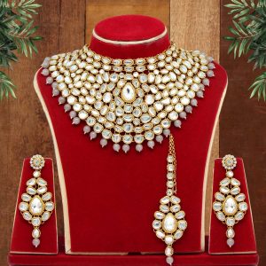 Grey Color Kundan Necklace Set-0