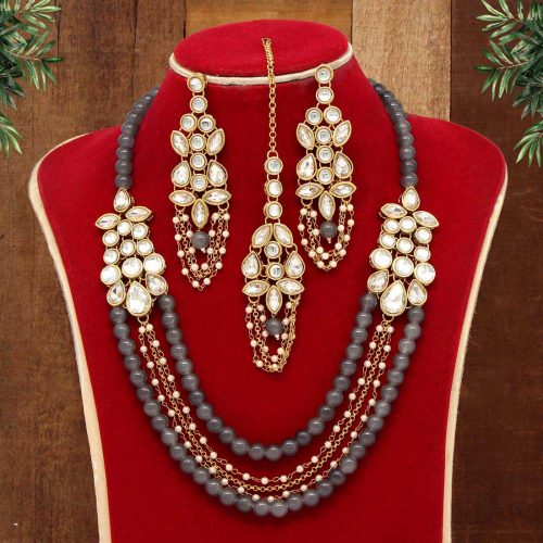 Grey Color Kundan Necklace Set