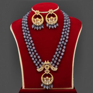 Grey Color Kundan Necklace Set-0