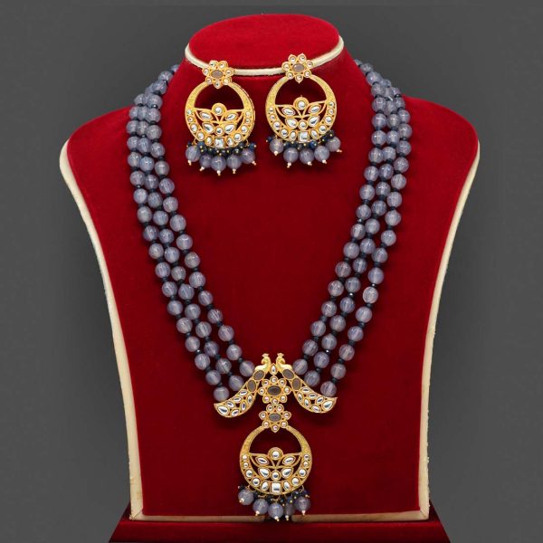 Grey Color Kundan Necklace Set-0