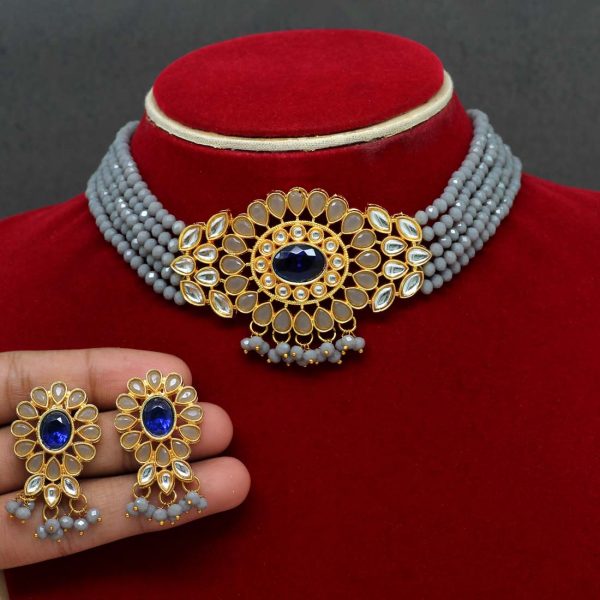 Grey Color Kundan Necklace Set-0