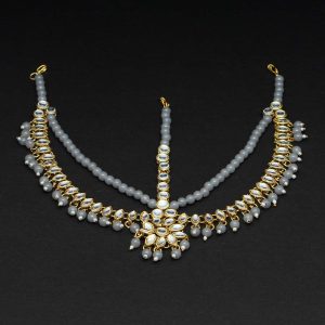 Grey Color Kundan Work Matha Patti-0