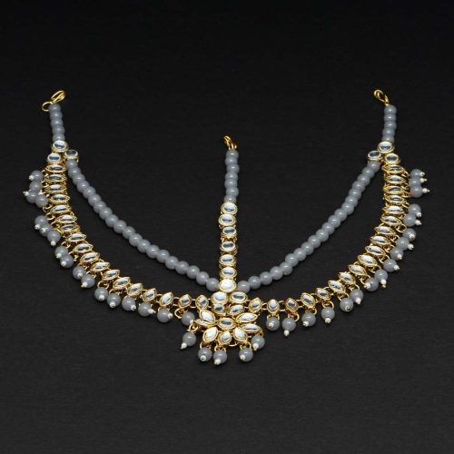 Grey Color Kundan Work Matha Patti