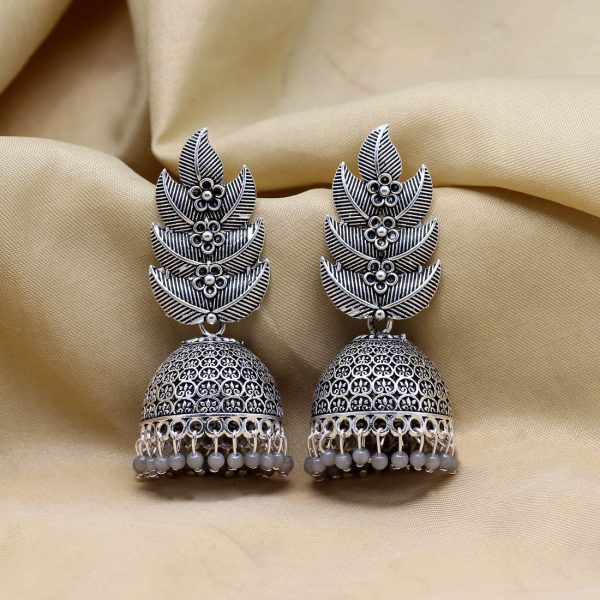 Grey Color Oxidised Earrings-12883