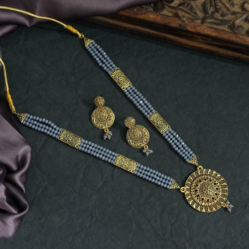 Grey Color Oxidised Necklace Set