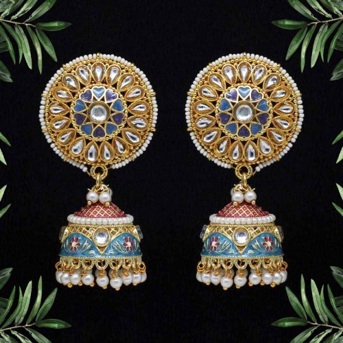 Light Blue Color Kundan Meenakari Earrings