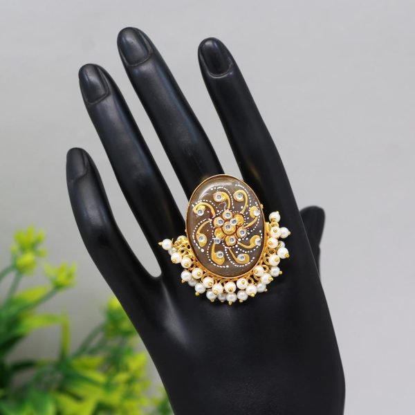 Light Brown Color Kundan Meenakari Finger Ring For Women-15983
