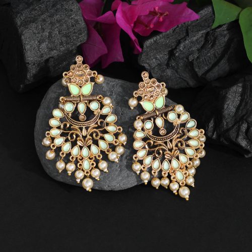 Light Green Color Colorful Kundan Antique Earrings