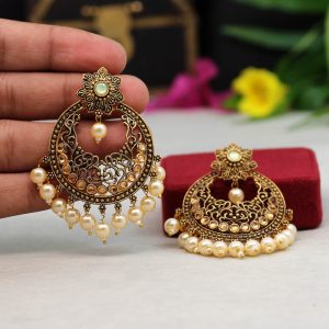 Light Green Color Colorful Kundan Antique Earrings-0