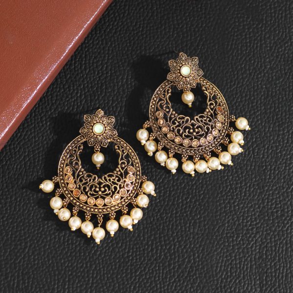 Light Green Color Colorful Kundan Antique Earrings-12320