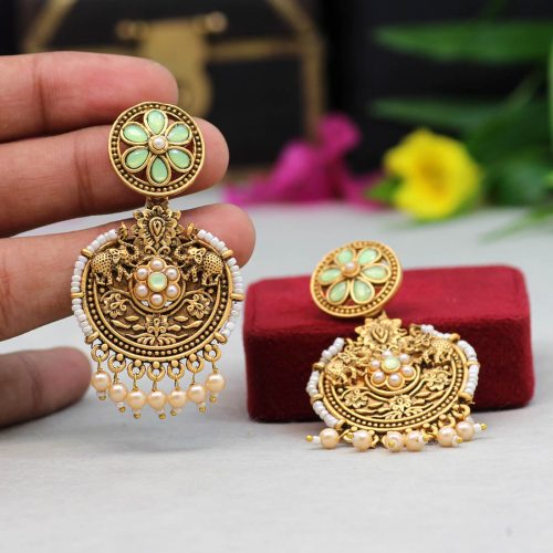 Light Green Color Colorful Kundan Antique Earrings