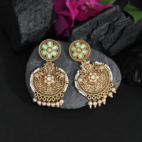 Light Green Color Colorful Kundan Antique Earrings-14536