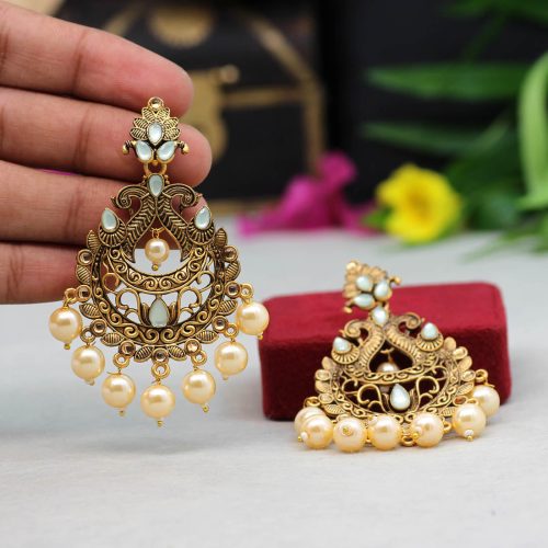 Light Green Color Colorful Kundan Antique Earrings