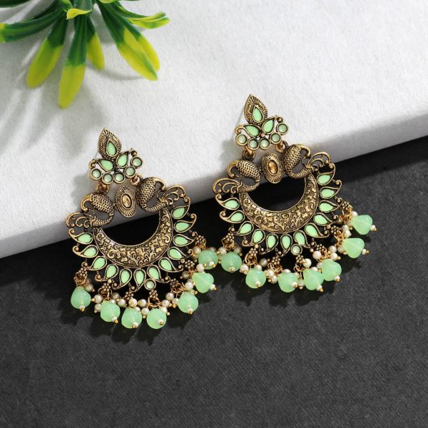 Light Green Color Colorful Kundan Antique Earrings-14232