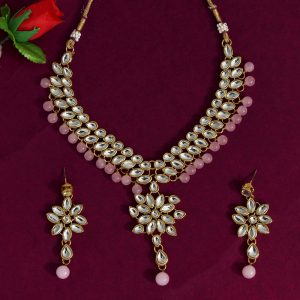 Light Pink Color Kundan Necklace Set-0