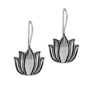Lotus Oxidised Silver Plated Stud Dangler Earrings-0
